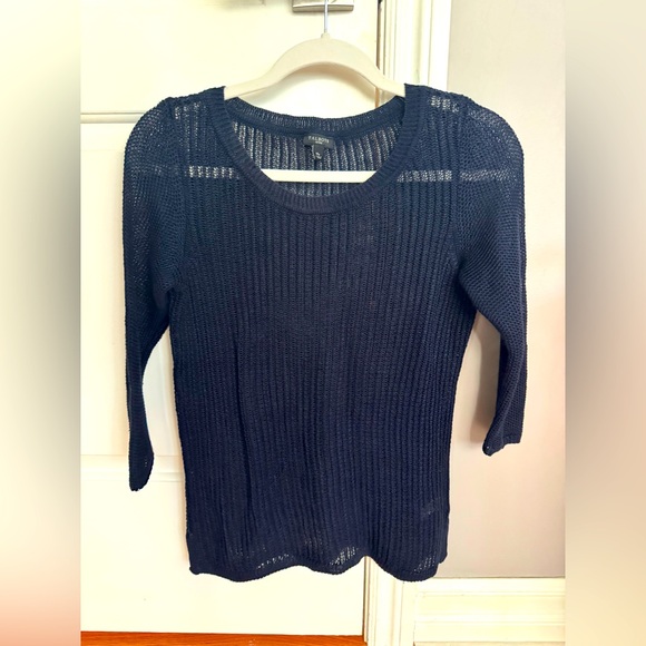 Talbots linen loose knit navy see through sweater top - Picture 1 of 5